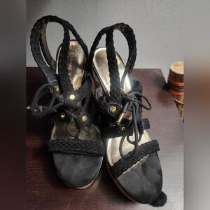 Madden Girl Black Strappy Wedges.